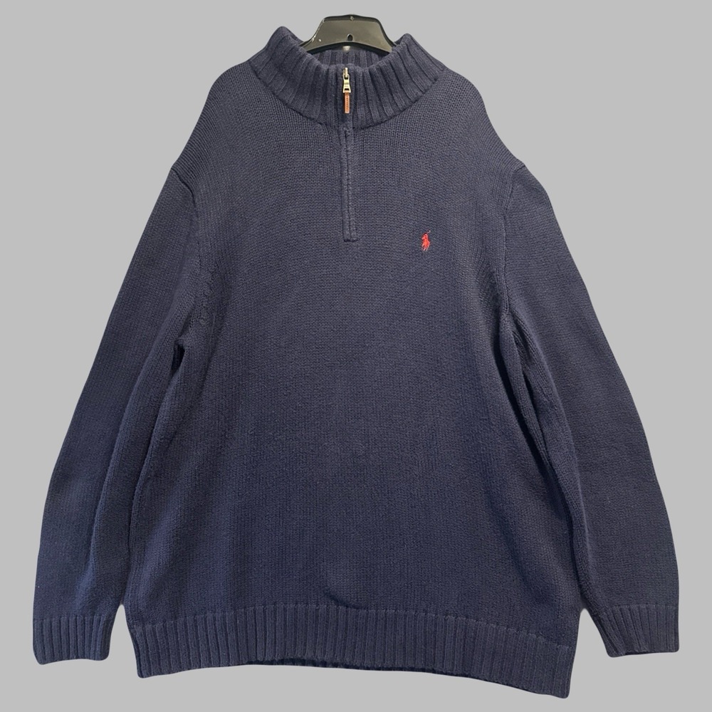 Polo Ralph Lauren 1/4 Zip Mock Neck Pullover Knit Sweater Mens 2XLT Tall Navy‎